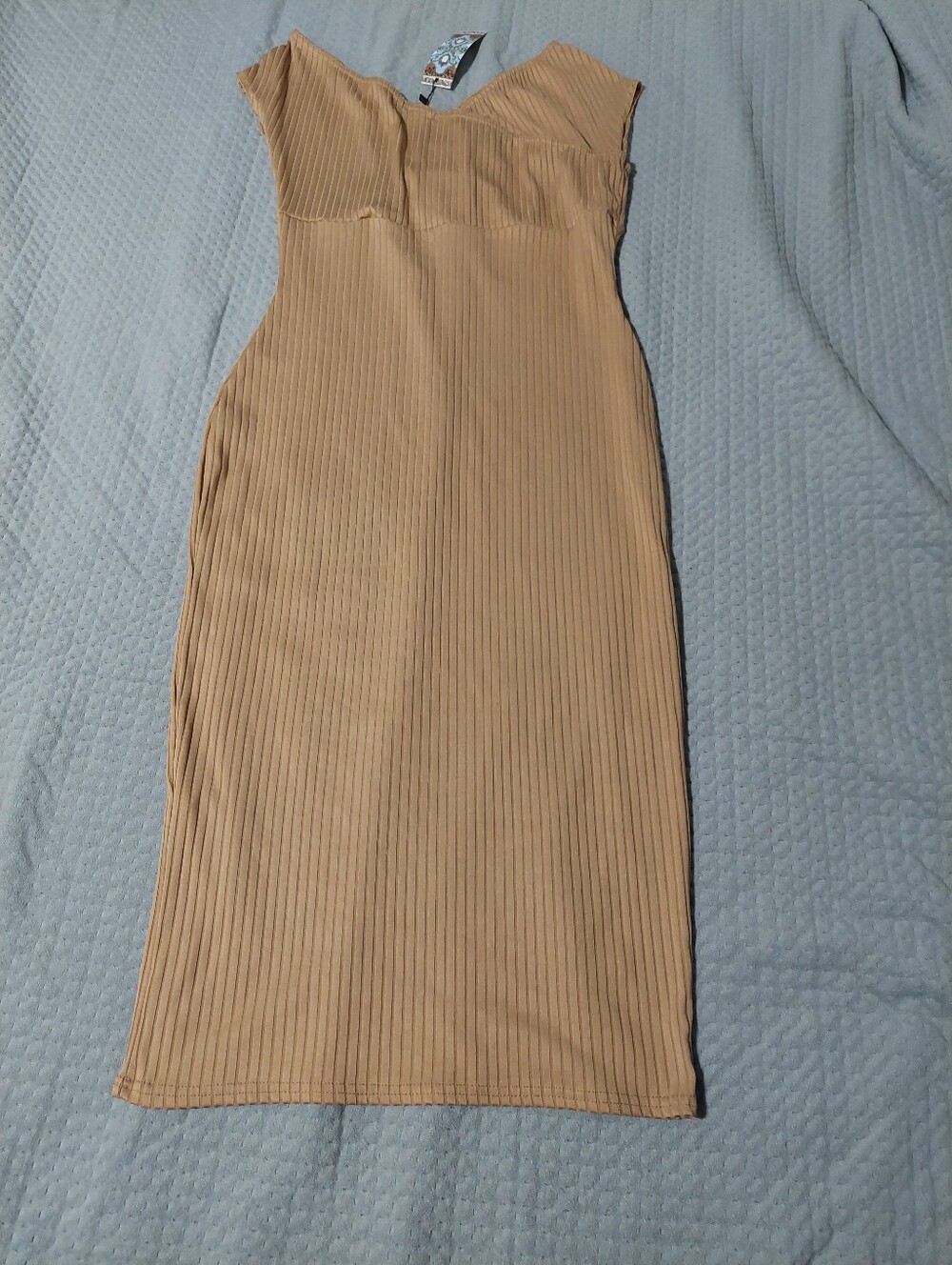 Bohoo Ribbed Midi Dress in Beige - Women's Sleek Casual